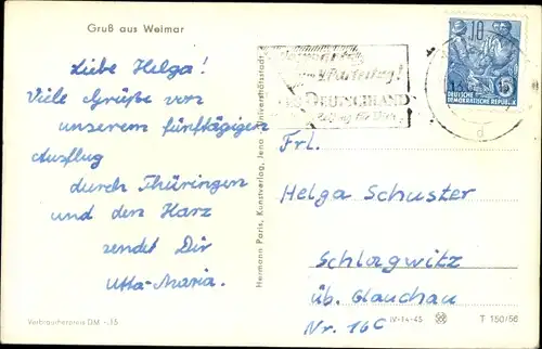 Ak Weimar in Thüringen, Panorama, Nationaltheater, Goethe- und Schillerdenkmal, Schloss