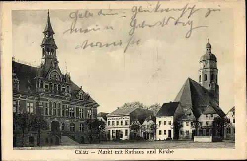 Ak Calau in der Niederlausitz, Markt, Rathaus, Kirche