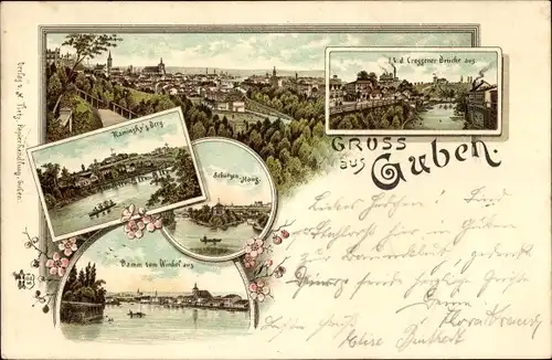 Litho Guben in der Niederlausitz, Kaminskys Berg, Schützenhaus, Damm vom Winkel aus