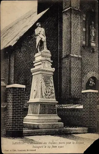 Ak Sameon Nord, Denkmal für Kinder, die für Frankreich starben, eingeweiht am 19. Juni 1921