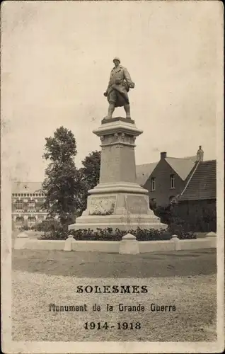 Ak Solesmes Nord, Denkmal für den Ersten Weltkrieg 1914-1918