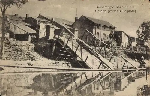Ak Gerden Lagarde Lothringen Moselle, Gesprengte Kanalbrücke