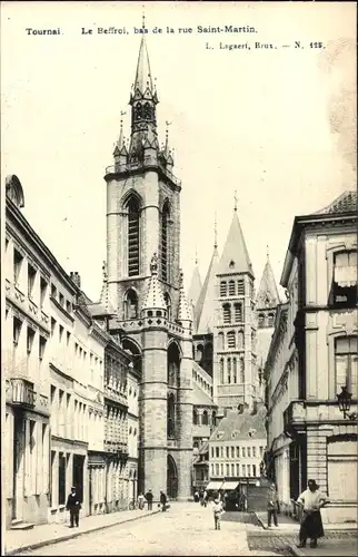 Ak Tournai Wallonien Hennegau, Le Beffroi bas de la rue Saint-Martin