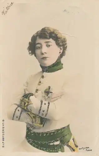 Glitzer Ak Grimbach, Frau in Uniform, Portrait