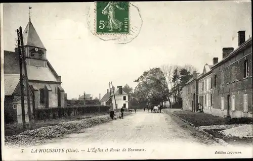 Ak La Houssoye Oise, Kirche, Route de Beauvais