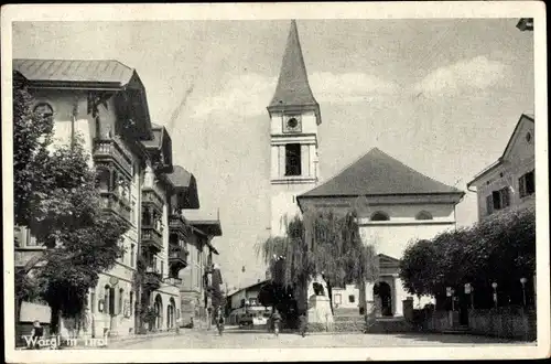 Ak Wörgl Tirol, Kirche, Straße, Radfahrer