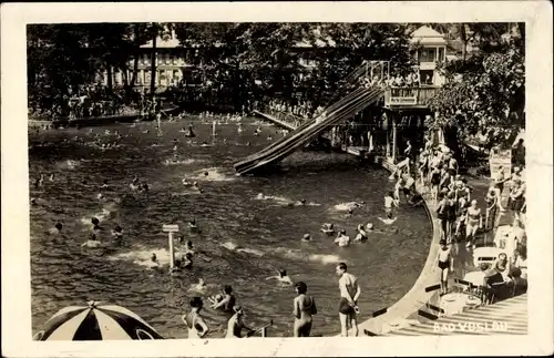 Ak Bad Vöslau Niederösterreich, Schwimmbad, Rutschbahn