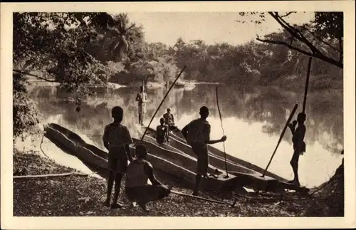 Ak Französisch Kongo, Fischer, Boote