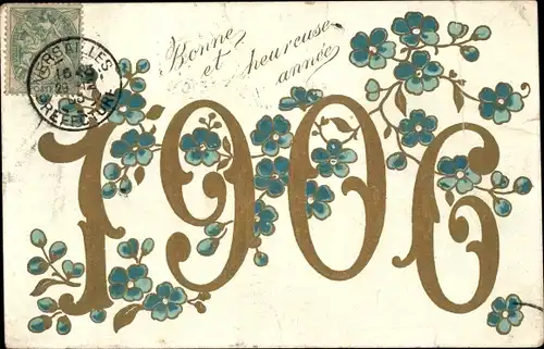 Präge Ak Glückwunsch Neujahr, Jahreszahl 1906, Vergissmeinnicht