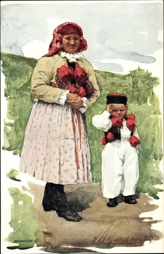 Künstler Ak Gardavska, M., Frau und Kind in tschechischer Volkstracht