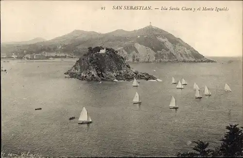 Ak Donostia San Sebastian Baskenland, Isla Santa Clara, Monte Igueldo, Segelboote