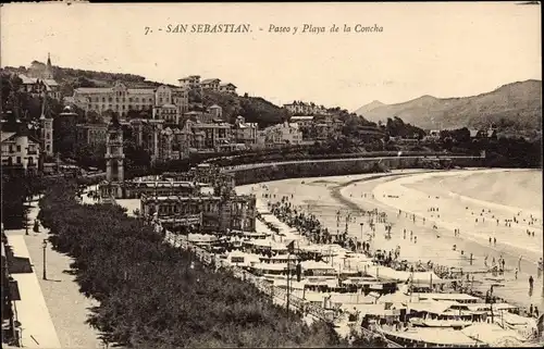 Ak Donostia San Sebastian Baskenland, Paseo de la Concha, Strand