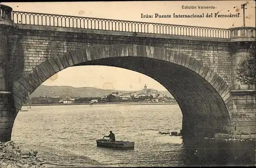 Ak Irún Baskenland Spanien, Internationale Eisenbahnbrücke