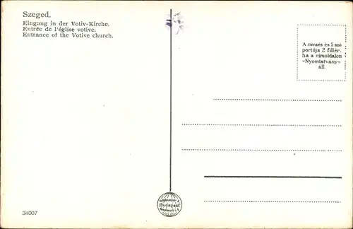 Ak Szeged Segedin Ungarn, Votiv-Kirche
