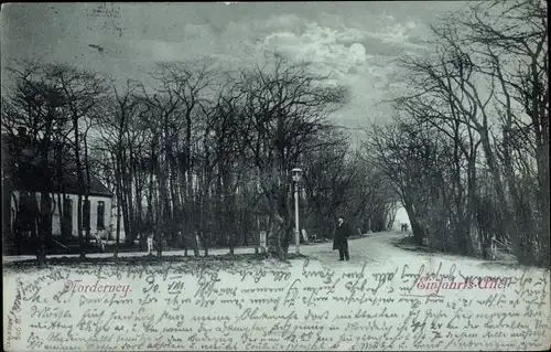 Mondschein Ak Nordseebad Norderney Ostfriesland, Straßenpartie am Abend