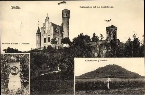 Ak Görlitz in der Lausitz, Restauration auf der Landeskrone, Theodor Körner Denkmal