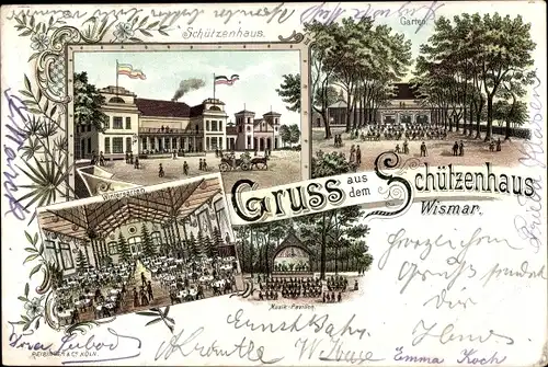 Litho Hansestadt Wismar, Schützenhaus, Wintergarten, Garten, Musikpavillon