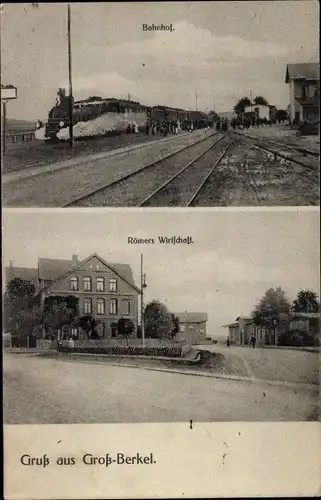 Ak Groß Berkel Aerzen im Weserbergland, Bahnhof, Römers Wirtschaft