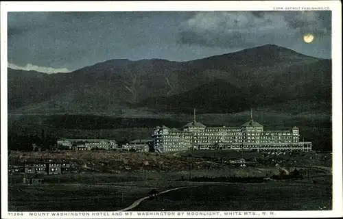 Ak Bretton Woods New Hampshire USA, Mount Washington, Mount Washington Hotel bei Mondschein