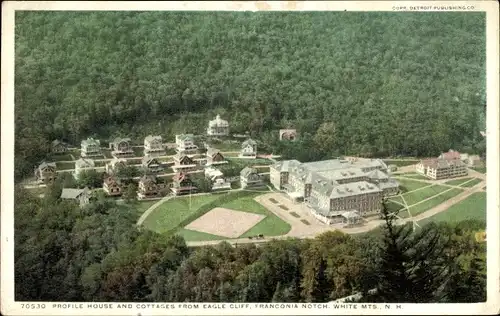 Ak Franconia Notch New Hampshire USA, Profilhaus und Cottages von Eagle Cliff, White Mountains