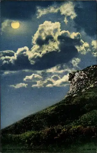 Ak Franconia Notch New Hampshire USA, Old Man of the Mountains bei Mondschein, White Mountains