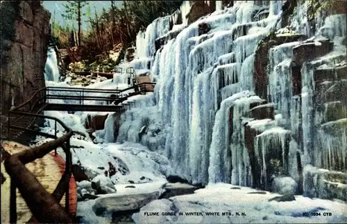 Ak New Hampshire USA, Flume Gorge im Winter