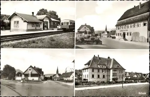 Ak Linsenhofen Frickenhausen in Württemberg, Bahnhof, Schule, Gasthof