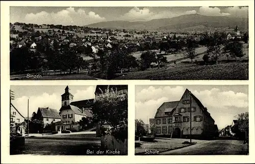 Ak Binzen in Baden Württemberg, Kirchpartie, Schule, Totalansicht