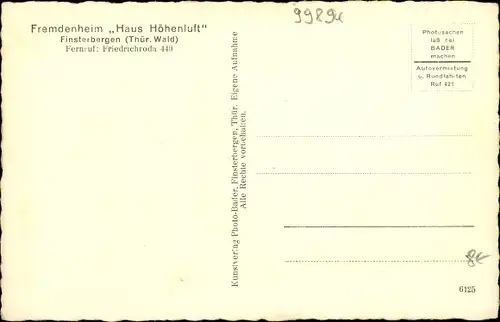 Ak Finsterbergen Friedrichroda im Thüringer Wald, Fremdenheim Haus Höhenluft