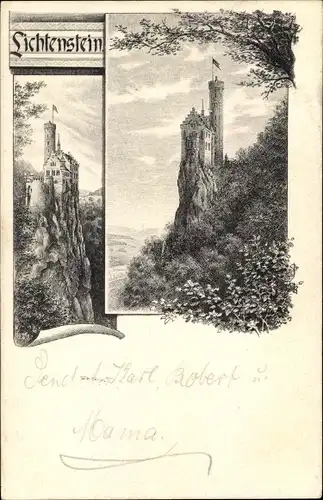 Künstler Ak Honau Lichtenstein, Schloss, Felsen