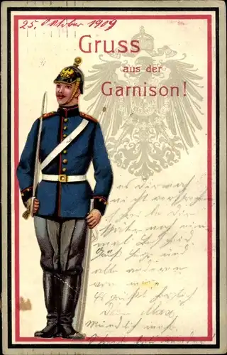 Ak Gruß aus der Garnison, Deutscher Soldat in Uniform, Adler