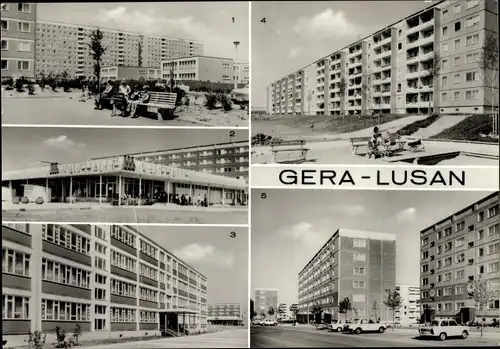 Ak Lusan Gera in Thüringen, Straße der Bauarbeiter, Kaufhalle Süd, Hans-Beimler-Oberschule