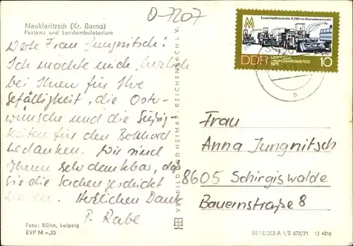 Ak Neukieritzsch in Sachsen, Postamt, Landambulatorium