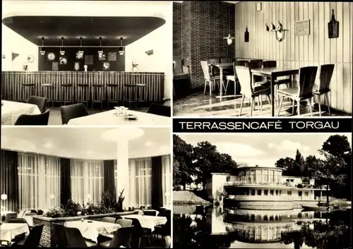 Ak Torgau an der Elbe, Terrassencafé, Aussen- und Innenansicht