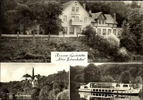 Ak Naumburg an der Saale, Konsum Gaststätte Alter Felsenkeller, Schönburg, Motorschiff Freiheit