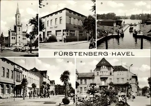 Ak Fürstenberg an der Havel, Kirche, HO-Gaststätte Rats-Cafe, Schleuse, Rathaus