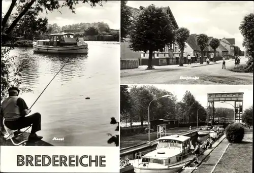 Ak Bredereiche Fürstenberg an der Havel, Angler an der Havel, Dorfstraße, Schleuse
