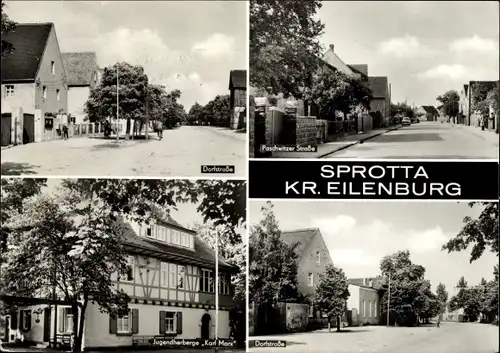 Ak Sprotta Doberschütz in Sachsen, Stadtansichten, Dorfstraße, Jugendherberge Karl Marx