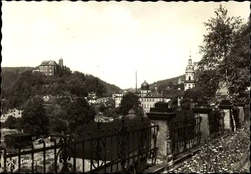 Ak Greiz im Vogtland, Ortsansicht mit Burg und Kirche