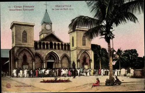 Ak Brazzaville Französisch Kongo, Missionskirche, Episkopalische Messe, Weihnachten 1917