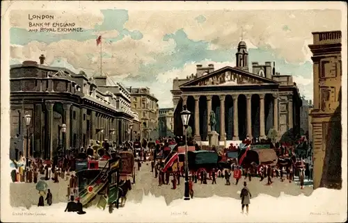 Künstler Litho London City England, Bank of England and Royal Exchange