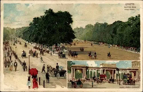 Litho London City England, Rotten Row, Hyde-Park