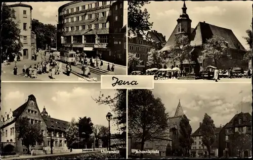 Ak Jena in Thüringen, Universität, Johannisplatz, Holzmarkt, Rathaus, Straßenbahn