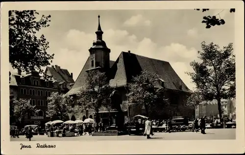 Ak Jena in Thüringen, Rathaus, Marktplatz, Glockenturm, Denkmal