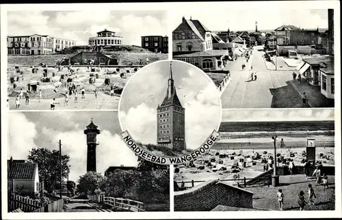 Ak Nordseebad Wangerooge in Ostfriesland, Café Pudding am Strand, Leuchtturm, Westturm