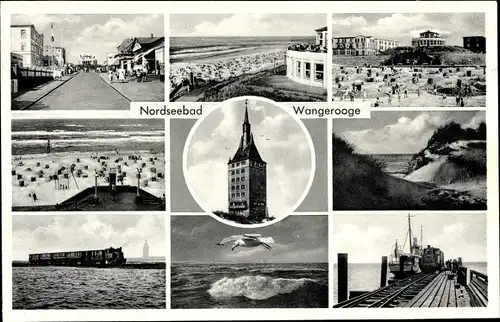 Ak Nordseebad Wangerooge in Ostfriesland, Strandpromenade, Strand, Straßenpartie, Westturm