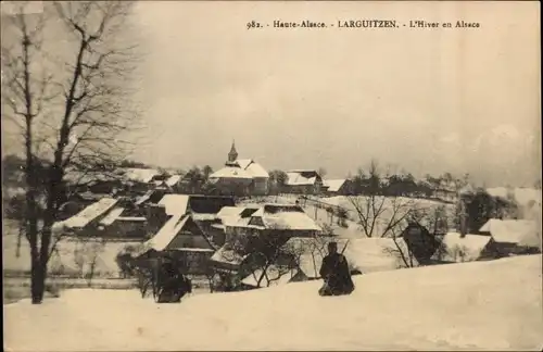 Ak Larguitzen Elsass Haut Rhin, Winter im Elsass, Winteransicht der Ortschaft
