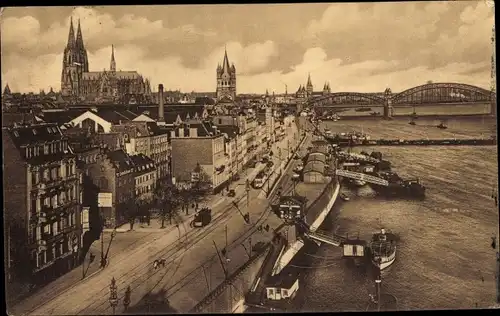 Ak Köln am Rhein, Leystapel, Brücke, Schiffe, Dom