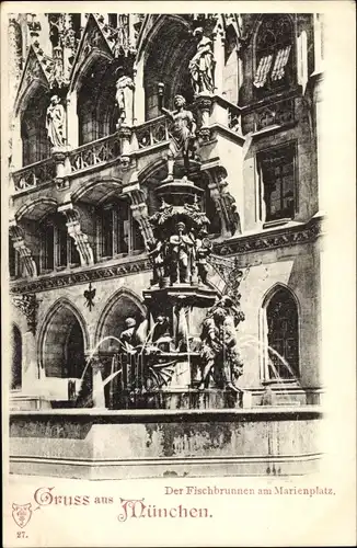 Ak München, Fischbrunnen am Marienplatz