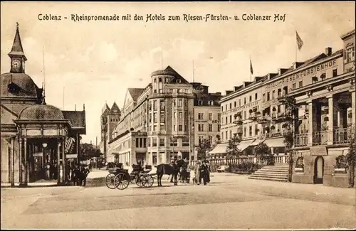 Ak Koblenz am Rhein, Rheinpromenade, Hotel zum Riesen Fürstenhof, Koblenzer Hof